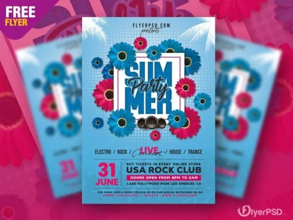 Blue Floral Summer Party Flyer Template 1
