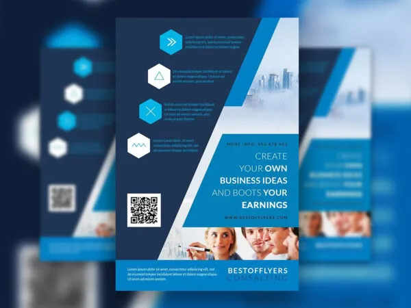 Blue Geometric Corporate Flyer Along with Facebook Cover Templates 1