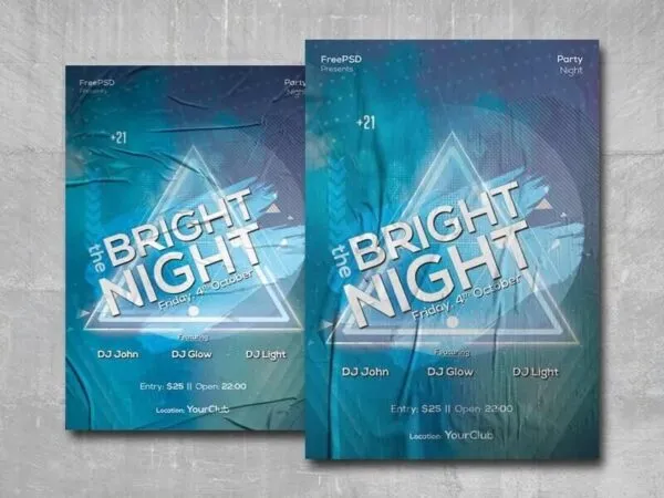 Blue Geometric Night Party Flyer Template 1