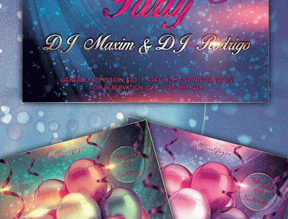 Blue Glitter Birthday Party Club Flyer Template 1