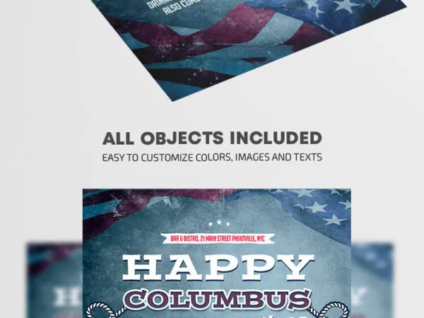 Blue Gray Grunge Thematic Columbus Day Flyer Template 1