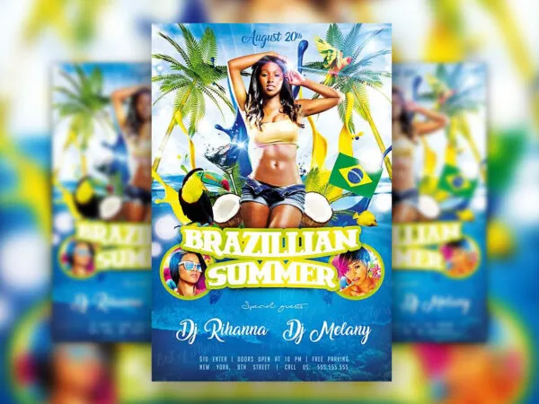 Blue Green Tropical Beach Party Flyer Along with Instagram Banner Templates 1