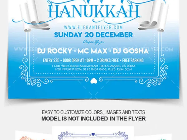 Blue Hanukkah Flyer and Facebook Cover Template 1