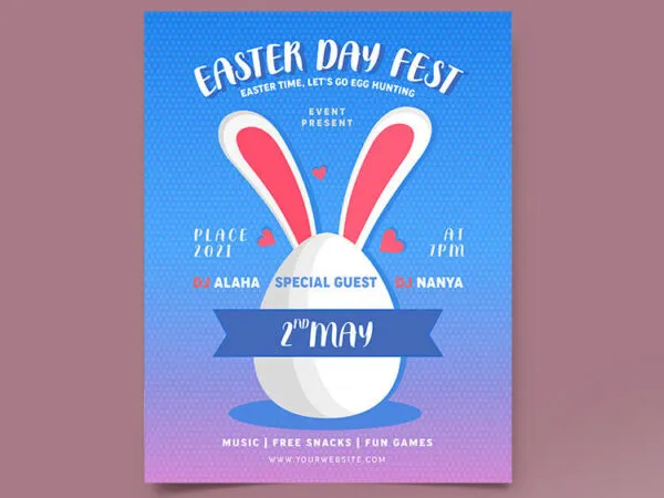 Blue Illustrated Easter Party Flyer Template 1