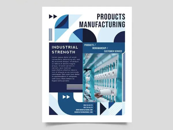Blue Illustrated Geometric Manufacturing Flyer Template 1