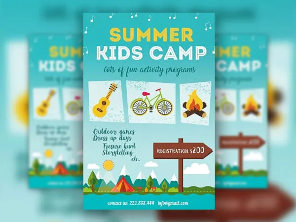 Blue Illustrated Summer Camp Flyer Template 1