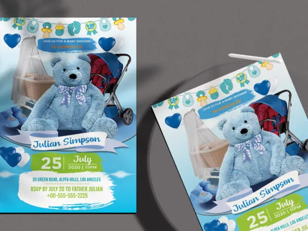 Blue Modern Baby Shower Flyer Template 1