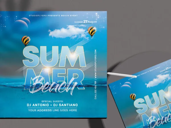 Blue Modern Beach Party Flyer Instagram Template 1