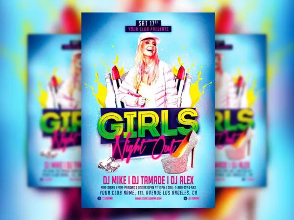 Blue Modern Feminine Night Party Flyer Template 1