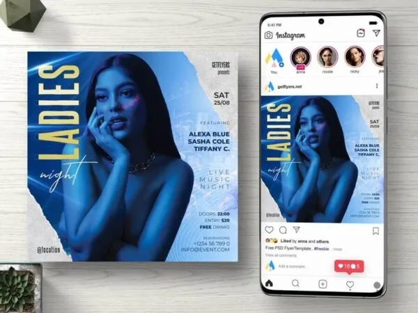 Blue Modern Ladies Night Party Instagram Banner Template 1