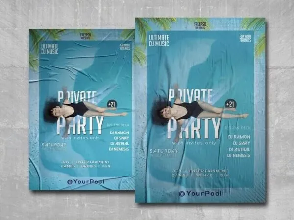 Blue Pool Party Flyer Template 1