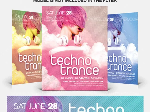 Blue Purple Cloudy Techno Party Flyer Along with Facebook Cover Templates 1
