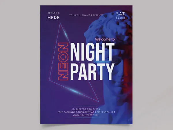 Blue Purple Geometric Night Party Flyer Template 1