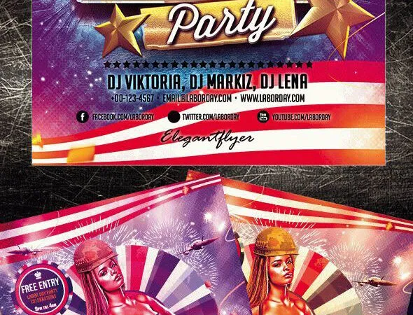 Blue Red Festive Thematic Labor Day Flyer Template 1