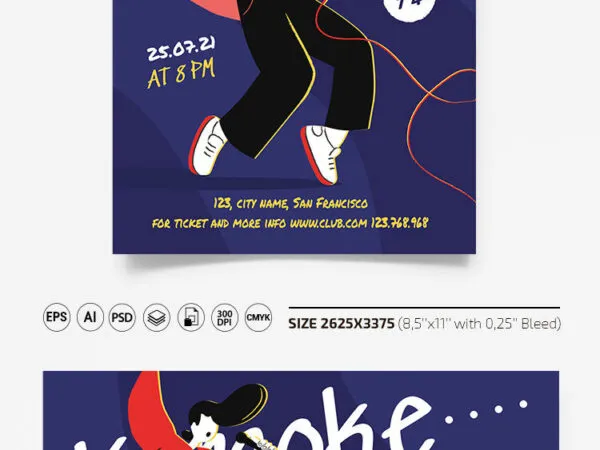 Blue Red Illustrated Karaoke Party Flyer Along with Facebook Cover Templates 1
