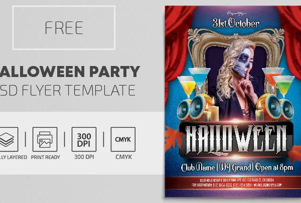Blue Red Luxurious Halloween Party Flyer Template 1