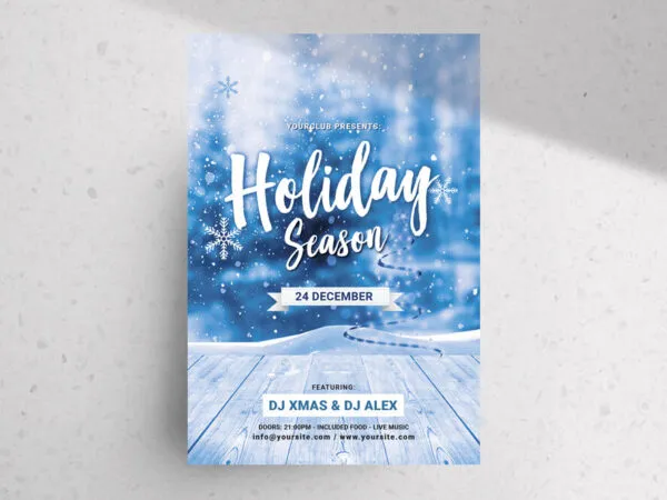 Blue Snowy Christmas Eve Night Party Flyer Template 1