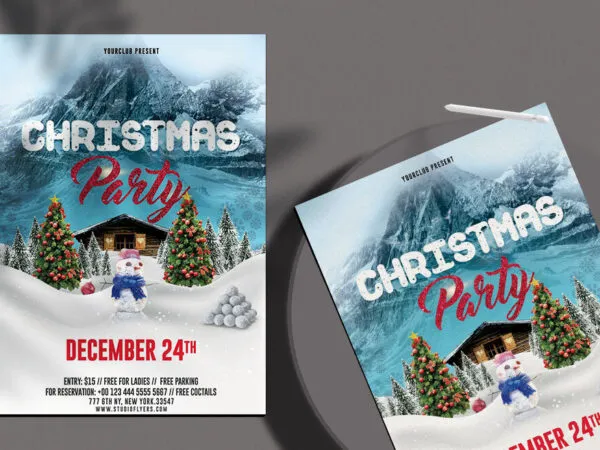 Blue Snowy Classic Christmas Eve Party Flyer Template 1