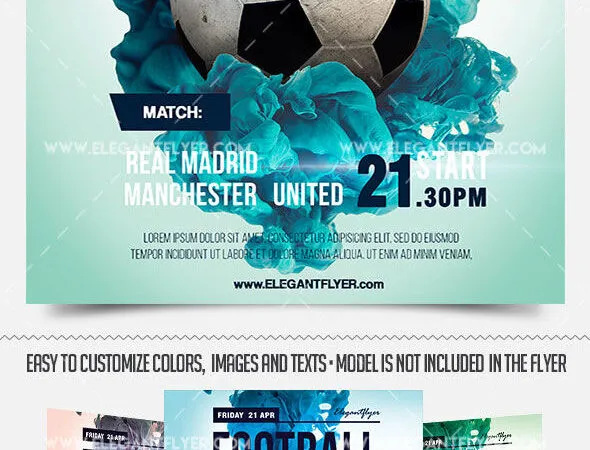 Blue Splash Football Match Flyer and Facebook Cover Template 1