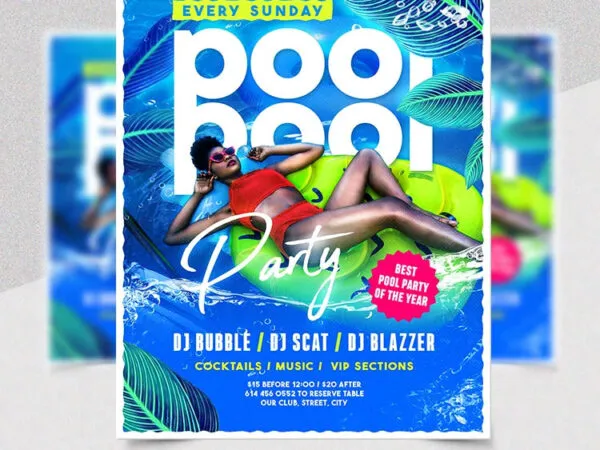 Blue Summer Pool Party Flyer Template 1