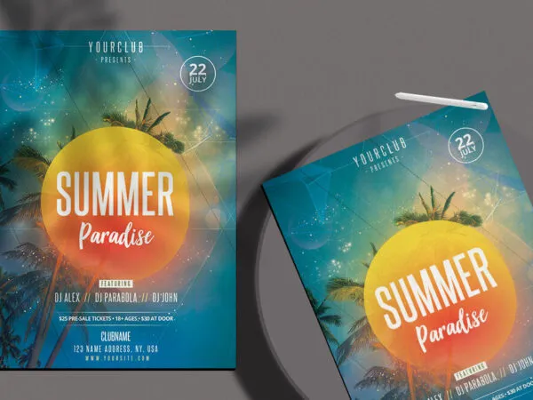 Blue Tropical Party Flyer Template 1