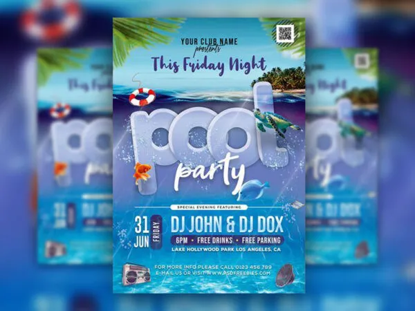 Blue Tropical Poll Party Flyer Template Featuring Section View of the Sea 1