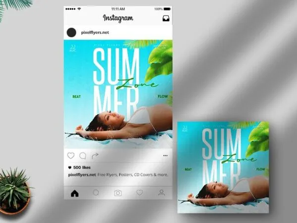 Blue Tropical Summer Instagram Post Template 1