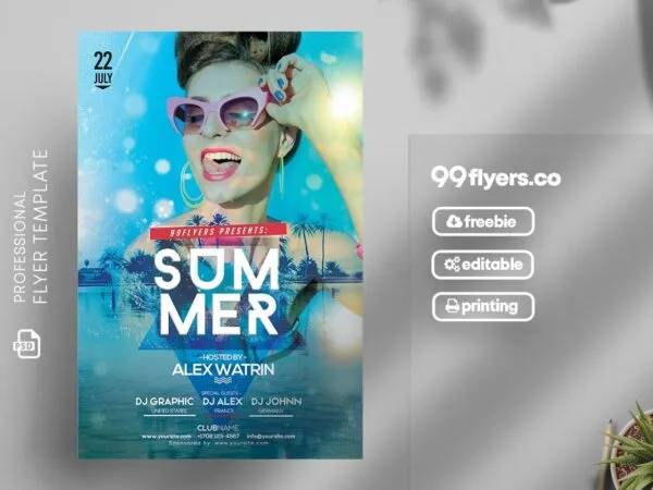 Blue Tropical Summer Night Party Flyer Template 1