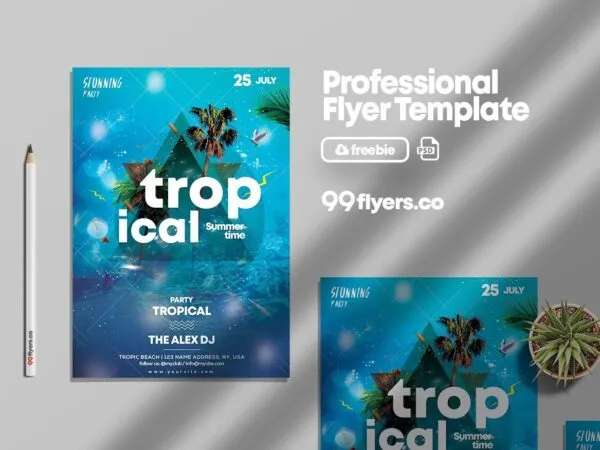 Blue Tropical Summer Nights Flyer Template 1