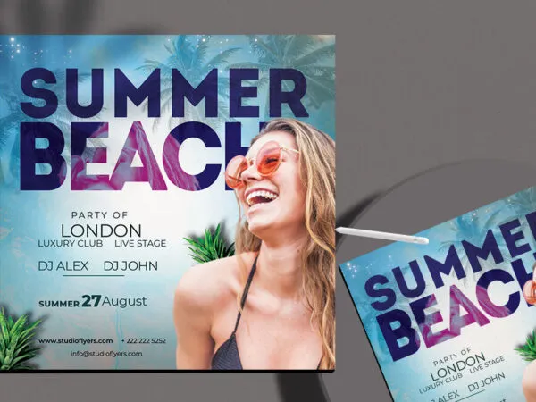 Blue Tropical Summer Party Flyer Instagram Banner Template 1