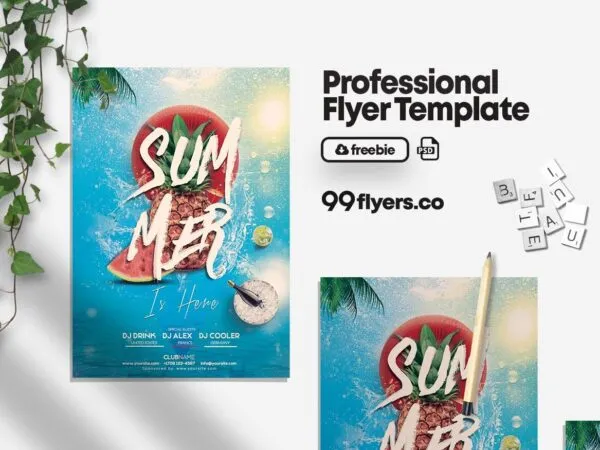 Blue Tropical Summer Party Flyer Template 1