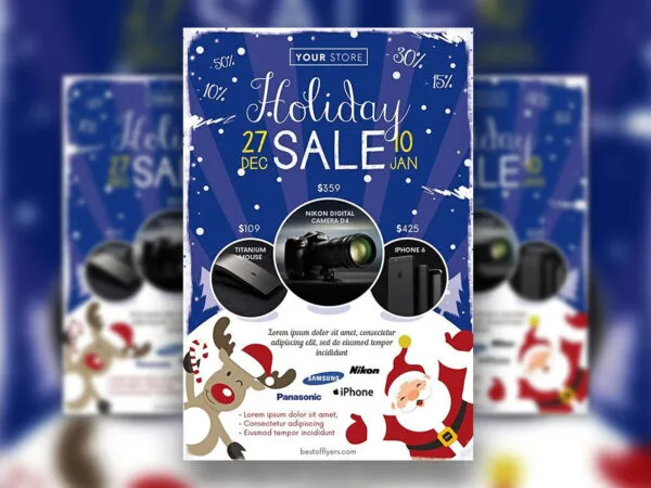 Blue White Illustrated Winter Sale Flyer Template 1
