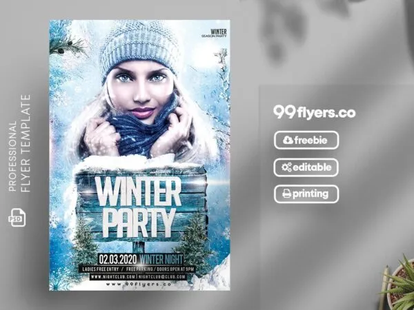 Blue Winter Party Flyer Template 1