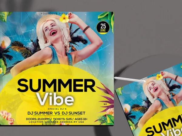Blue Yellow Tropical Summer Party Instagram Banner Template 1