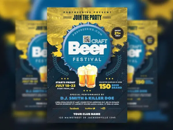 Blue and Gold Oktoberfest Festival Flyer Template 1