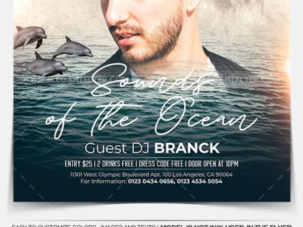Blue and Gray Sounds of the Ocean Music Flyer Template 1