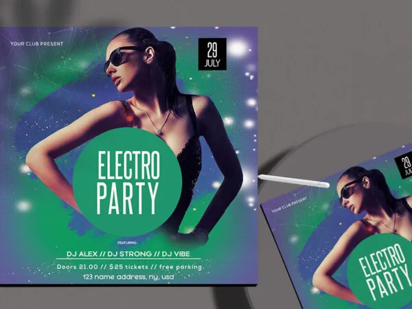 Blue and Green Circle Sparkly Party Flyer Template 1