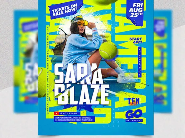 Blue and Green Game day Tennis Flyer Template 1