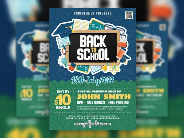 Blue and Green Illustrative Back To School Party Flyer 1