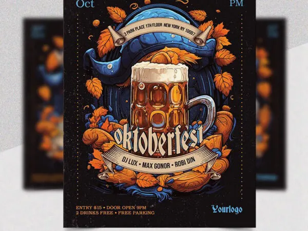 Blue and Orange Oktoberfest Event Flyer Template 1