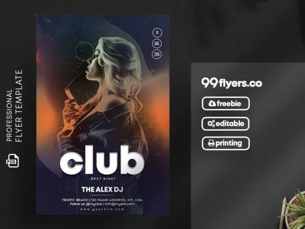 Blue and Orange Sparkly Live DJ Performance Flyer Template 1
