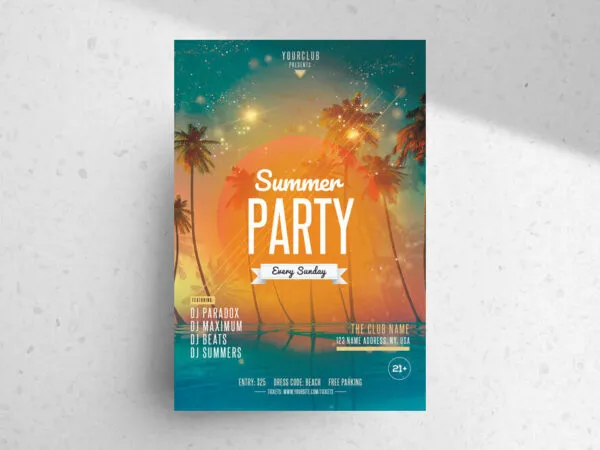 Blue and Orange Summer Beach Party Flyer Template 1