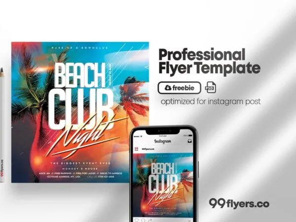 Blue and Orange Tropical Summer Party Instagram Banner Template 1