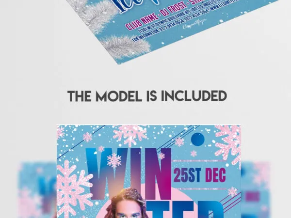 Blue and Pink Snowy Winter Ice Party Flyer Template 1