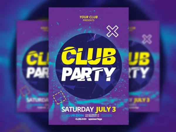 Blue and Purple Club Party Flyer Template 1