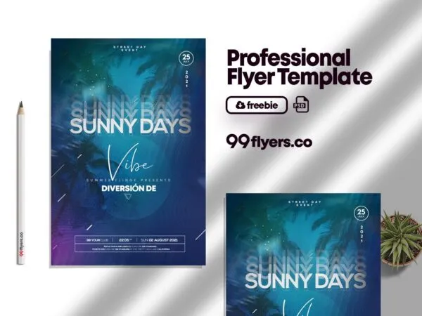 Blue and Purple Tropical Glitch Night Party Flyer Template 1