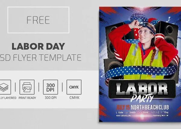 Blue and Red Splash Labor Day Flyer Template 1