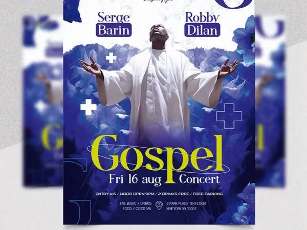 Blue and White Floral Gospel Flyer Template 1
