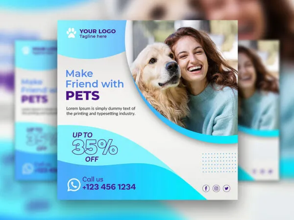 Blue and White Neat Pets Shop Flyer Instagram Post Template 1
