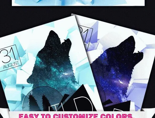 Blue and White Sparkly Wild Party Flyer Template and Facebook Cover 1